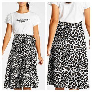 $150 Vitamin A Lana Leopard Print Wrap Tie Waist Linen Cover-Up Skirt Sz S
